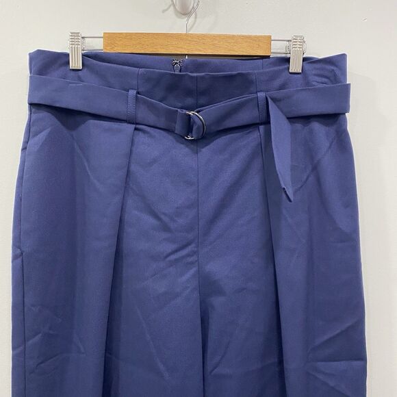 BCBGMaxazria NWT L Navy Blue High Waist Pleated Tapered Paperboy Career Pants - Picture 3 of 16